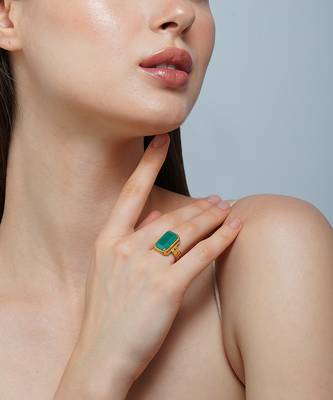 Zariin Gold Dipped Style Never Fades Green Onyx Ring 2