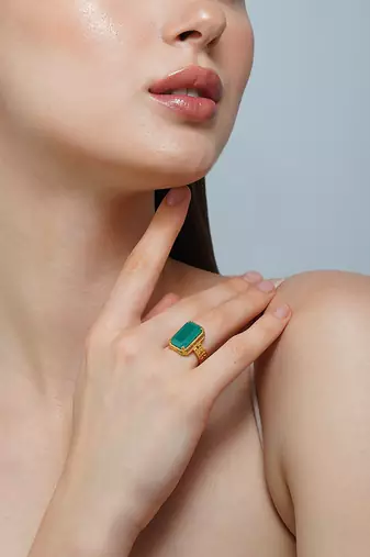 Zariin Gold Dipped Style Never Fades Green Onyx Ring