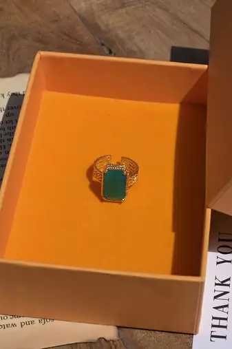 Zariin Gold Dipped Style Never Fades Green Onyx Ring