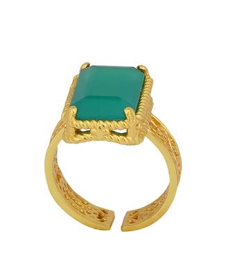 Zariin Gold Dipped Style Never Fades Green Onyx Ring 6