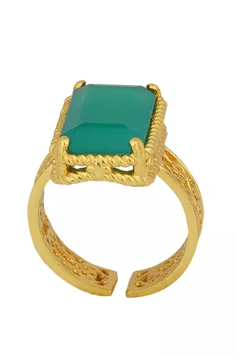 Zariin Gold Dipped Style Never Fades Green Onyx Ring