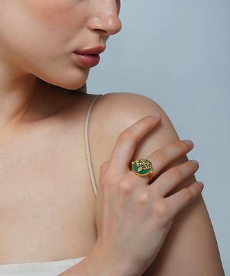 Zariin Gold Dipped Reflection of You Green Onyx Statement Ring 2