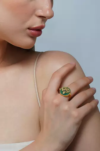 Zariin Gold Dipped Reflection of You Green Onyx Statement Ring