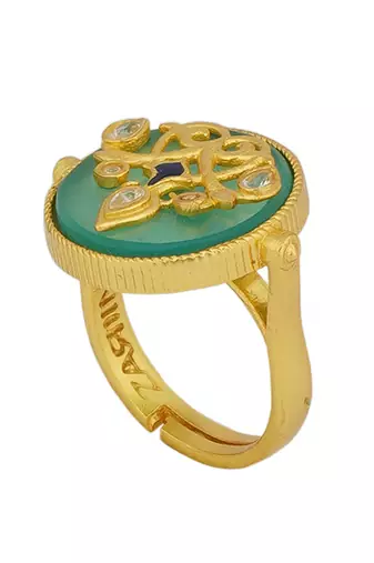 Zariin Gold Dipped Reflection of You Green Onyx Statement Ring