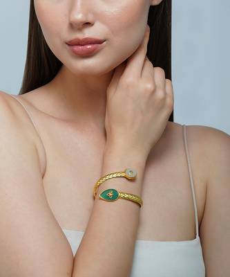Zariin Gold Dipped Old Meets New Green Onyx Cuff Bracelet 1