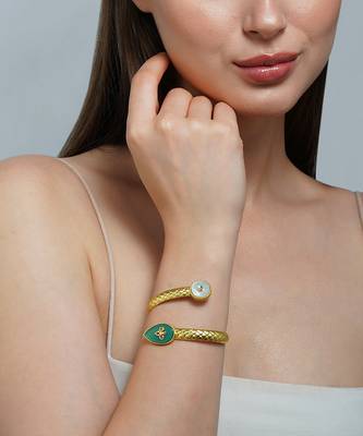 Zariin Gold Dipped Old Meets New Green Onyx Cuff Bracelet 2