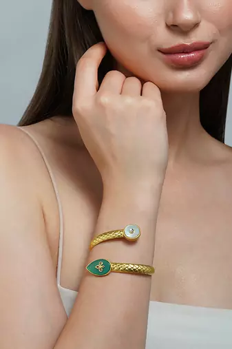 Zariin Gold Dipped Old Meets New Green Onyx Cuff Bracelet