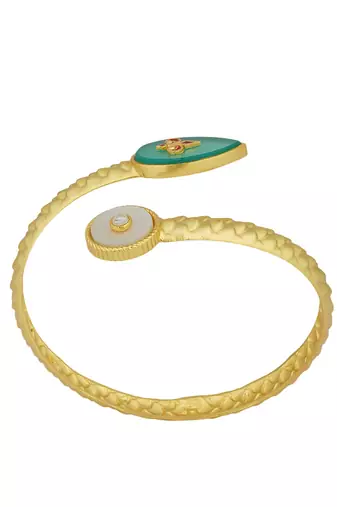 Zariin Gold Dipped Old Meets New Green Onyx Cuff Bracelet