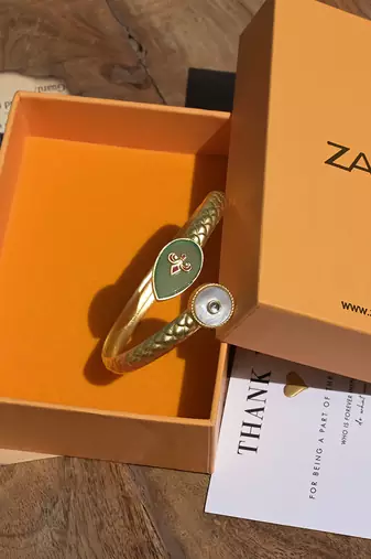 Zariin Gold Dipped Old Meets New Green Onyx Cuff Bracelet