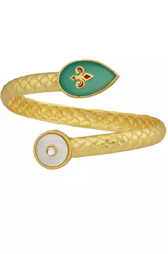 Zariin Gold Dipped Old Meets New Green Onyx Cuff Bracelet