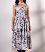 Blue Premium Cotton Printed Kurta With Light Rose Pink Organza Dupatta