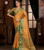 Orange woven art silk saree with blouse