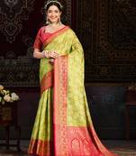 Light green woven art silk saree with blouse
