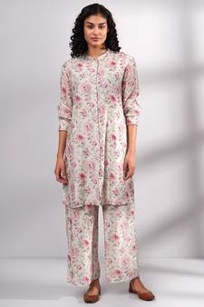 Cream Bemberg Silk Printed Co-ords Set