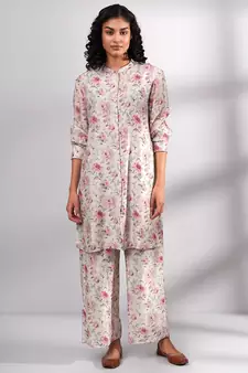 Cream Bemberg Silk Printed Co-ords Set
