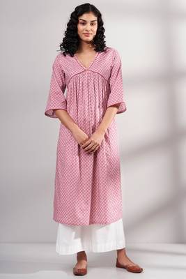 Pink Premium Cotton Printed Kurta With Cotton Bottom 1