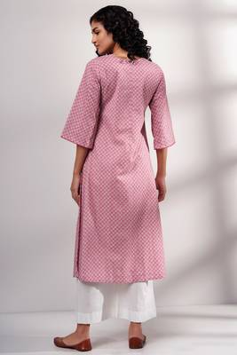 Pink Premium Cotton Printed Kurta With Cotton Bottom 3