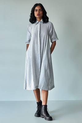 White and Black Woven Shirt Dress 1