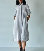 White and Black Woven Shirt Dress