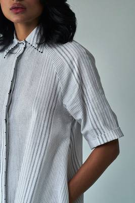 White and Black Woven Shirt Dress 5