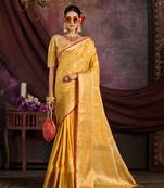 Mustard woven art silk saree with blouse