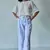 White Linen Top With Linen Striped Trousers