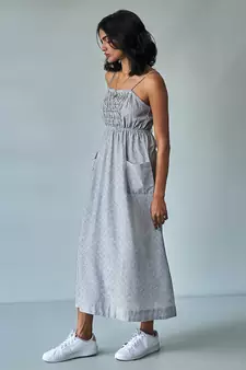 Black and White Back Detailed Dress With Front Pockets