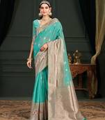 Turquoise woven art silk saree with blouse