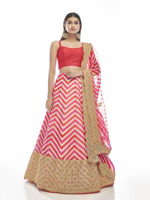Pink embroidered organza semi stitched lehenga 1