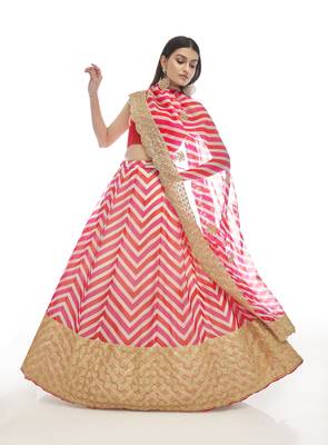 Pink embroidered organza semi stitched lehenga 2
