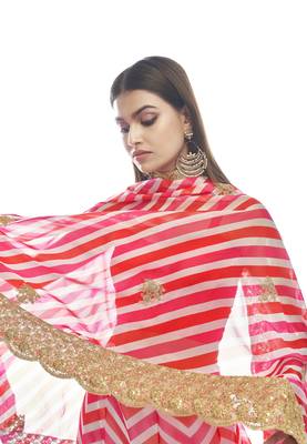 Pink embroidered organza semi stitched lehenga 3