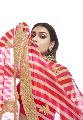 Pink embroidered organza semi stitched lehenga 4