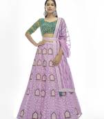 Lilac embroidered georgette semi stitched lehenga