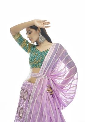 Lilac embroidered georgette semi stitched lehenga 3