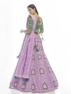 Lilac embroidered georgette semi stitched lehenga 4