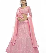 Baby-pink embroidered georgette semi stitched lehenga