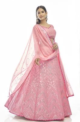 Baby-pink embroidered georgette semi stitched lehenga 2