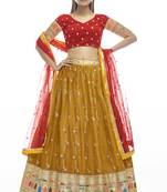 Mustard embroidered georgette semi stitched lehenga