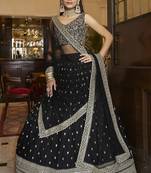 Black embroidered net semi stitched lehenga
