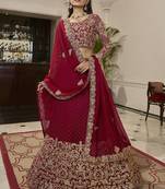 Red embroidered georgette semi stitched lehenga