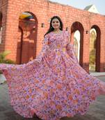 light pink Faux Georgette With Rich Flower Digital Print work gown