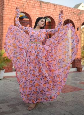 light pink Faux Georgette With Rich Flower Digital Print work gown 2