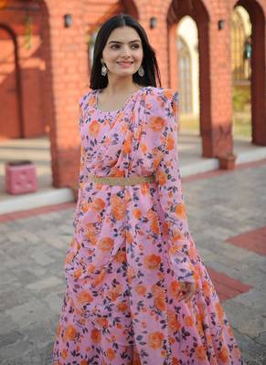 light pink Faux Georgette With Rich Flower Digital Print work gown 5