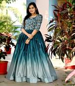 Aqua Green Padding Chinon with Rich position Print work Gown