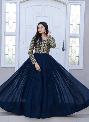 Rama Faux Georgette With Sequins-Multi & Zari Embroidered Work gown 1