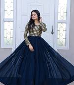 Rama Faux Georgette With Sequins-Multi & Zari Embroidered Work gown