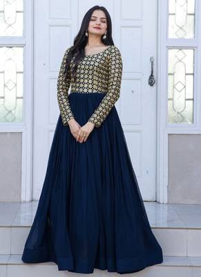 Rama Faux Georgette With Sequins-Multi & Zari Embroidered Work gown 2