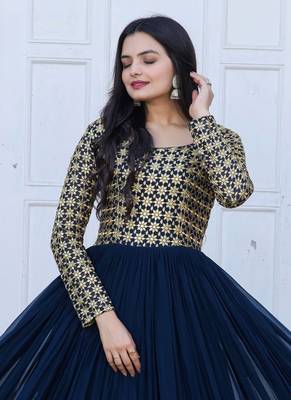 Rama Faux Georgette With Sequins-Multi & Zari Embroidered Work gown 3