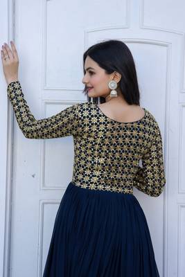 Rama Faux Georgette With Sequins-Multi & Zari Embroidered Work gown 4