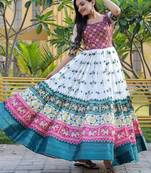 White Patola Silk With Print & jacquard weaving PATTA Work Gown